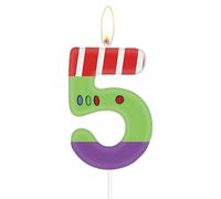 Number 5 Candles - Green, Purple, White for Children's Birthday & Cartoon Buzz Plane Theme Party