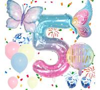 Number 5 Foil Balloons Set, Blue Pink 5th Birthday Party Balloon, Girls Butterfly Balloons, Decorations Supplies for Baby Shower Decorations School Party Celebration (Number 5)