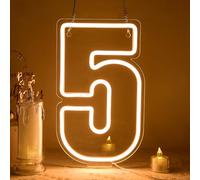Number 5 Neon Signs for Birthday Decor Neon Number Five Sign Number Light up with Hanging Chain Numerals 5 Sign for Birthday Wedding Anniversary Business Bar,size 7.1 * 11.8 inches(294)