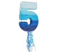 Number 5 Pull String Pinata for Boys 5th Birthday Party, Ombre Blue (16.5 x 11.6 In)