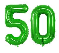 Number 50 Balloons for 50th Birthday Party Decorations, 0-100 Large No.50 Balloons for Women Men and Mother Dad, 40 Inch Fruit Green Foil Helium Balloon for 50 Year Old Anniversary Decorations