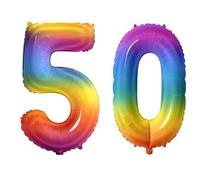 Number 50 Balloons for 50th Birthday Party Decorations, 0-100 Large No.50 Balloons for Women Men and Mother Dad, 40 Inch Rainbow Foil Helium Balloon for 50 Year Old Anniversary Decorations
