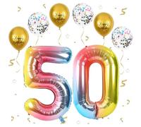 Number 50 balloons Rainbow，50 Balloons Birthday Boy Girl,40Inch Foil Number 5 & 0 Balloons with 6 Rainbow Metal and Confetti Helium Balloons for 50th Year Old Birthday Decorations