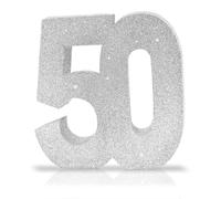 Number 50 Glitter Table Decoration Centrepiece Silver,50th Birthday Table Decorations for Women Men,20cm Sparkly 50 Sign Table Number Topper for Birthday Wedding Anniversary Table Decorations