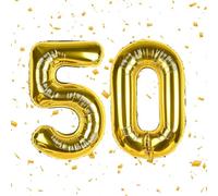 Number 50 Gold Foil Balloons, 40 Inch, for 50th Birthday Party, Wedding, Anniversary - Giant Digital Balloons for Men and Women