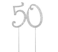 Number 50 Rhinestone Birthday Cake Topper Number Pick 50th Decoration For Birthday Party Baby Shower Decoration Supplies Silver
