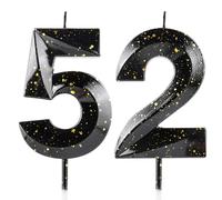 Number 52 Candles 52nd Birthday Candles 3D Black Gold Happy Birthday Candle Premium Wax & 3D Diamond Design Cake Topper Decorations for Party Wedding Anniversary Celebration Supplie