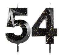Number 54 Candles 54th Birthday Candles 3D Black Gold Happy Birthday Candle Premium Wax & 3D Diamond Design Cake Topper Decorations for Party Wedding Anniversary Celebration Supplie
