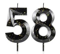 Number 58 Candles 58th Birthday Candles 3D Black Gold Happy Birthday Candle Premium Wax & 3D Diamond Design Cake Topper Decorations for Party Wedding Anniversary Celebration Supplie