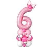 Number 6 Balloon 40 Inch Pink Giant Number Foil Balloon Extra Large Number Six Balloon Tower Big Pastel Baby Pink Helium Latex Digital Balloons Stack for Girl 6th Birthday Anniversary Party Decoration