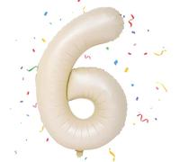 Number 6 Balloons Beige, 40inch Large 6 Balloon Helium Balloons,Self Inflating Foil Nmber Balloon 6 Balloons for 6th Birthday Decorations Boys Girls Birthday Anniversary Decorations