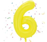 Number 6 Balloons Yellow, 40inch Large 6 Balloon Helium Balloons,Self Inflating Foil Nmber Balloon 6 Balloons for 6th Birthday Decorations Boys Girls Birthday Anniversary Decorations