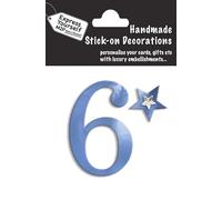 Number 6 (Blue Foil) Age Topper with Sparkly Gem Star - Self Adhesive Greeting Card Craft Embellishment Stickers for Card Making, Gift Wrapping, Scrapbooking, Paper Crafts and DIY Projects