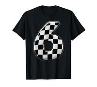 Number 6 Checkered Flag Birthday Boy Race Car Party Pit Crew Value Graphic T-Shirt, Men, Black, L