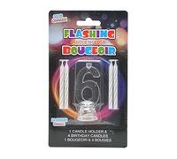 Number 6 LED Light Up Flashing Colour Changing Holder With 4 Wax Cake Candles Birthday Anniversary Table Decorations
