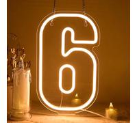 Number 6 Neon Signs for Birthday Decor Neon Number Six Sign Number Light up with Hanging Chain Numerals 6 Sign for Birthday Wedding Anniversary Business Bar,Size 7.1 * 11.8 inches(295)