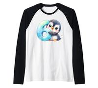Number 6 Penguin Watercolor Cute Baby Animal Counting Kids Raglan Baseball Tee