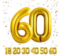 Number 60 Gold Balloons for Birthday Party Decoration, 40 Inch Giant Helium Foil Number for Women Men 60th Birthday Party Decor, Anniversary Party Decorations Supplies