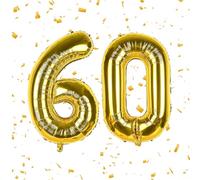 Number 60 Gold Foil Balloons, 40 Inch, for 60th Birthday Party, Wedding, Anniversary - Giant Digital Balloons for Men and Women