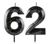 Number 62 Candles 62nd Birthday Candles 3D Black Gold Happy Birthday Candle Premium Wax & 3D Diamond Design Cake Topper Decorations for Party Wedding Anniversary Celebration Supplie