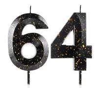 Number 64 Candles 64th Birthday Candles 3D Black Gold Happy Birthday Candle Premium Wax & 3D Diamond Design Cake Topper Decorations for Party Wedding Anniversary Celebration Supplie