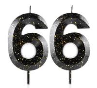 Number 66 Candles 66th Birthday Candles 3D Black Gold Happy Birthday Candle Premium Wax & 3D Diamond Design Cake Topper Decorations for Party Wedding Anniversary Celebration Supplie