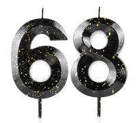 Number 68 Candles 68th Birthday Candles 3D Black Gold Happy Birthday Candle Premium Wax & 3D Diamond Design Cake Topper Decorations for Party Wedding Anniversary Celebration Supplie