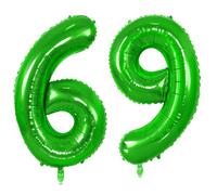 Number 69 Balloons for 69th Birthday Party Decorations, 0-100 Large No.69 Balloons for Women Men and Mother Dad, 40 Inch Fruit Green Foil Helium Balloon for 69 Year Old Anniversary Decorations
