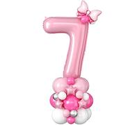 Number 7 Balloon Pink 40 Inch Giant Number Foil Balloon Extra Large Number Seven Balloon Tower Big Pastel Baby Pink Helium Latex Digital Balloons Stack for Girls 7th Birthday Anniversary Party Decor