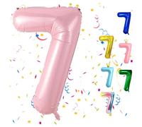 Number 7 Balloons - 7th Birthday Decorations, 40in Pastel Pink Foil Balloons for Kids Parties
