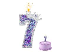 Number 7 Candle, 7 Birthday Candle with Glitter Crown, Purple Sequins Cake Decorative 7 Candle, Elegant Purple Cake Decoration Ornament for Birthday Anniversary K Pop Music Themed Party Decoration