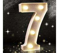 Number 7 Led Light, Silver Glitter LED Light, Glitter Number Lights, Suitable for Birthday Party Decoration, Baby Shower,Wedding Background Home Decoration, 8.5 Inch Silver Number 7(Warm White)
