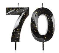 Number 70 Candles 70th Birthday Candles 3D Black Gold Happy Birthday Candle Premium Wax & 3D Diamond Design Cake Topper Decorations for Birthday Party Wedding Anniversary Celebration Supplie