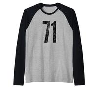 Number 71 Seventy One Distressed Vintage Sport Team Training Raglan Baseball Tee