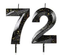 Number 72 Candles 72nd Birthday Candles 3D Black Gold Happy Birthday Candle Premium Wax & 3D Diamond Design Cake Topper Decorations for Party Wedding Anniversary Celebration Supplie