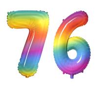 Number 76 Balloons for 76th Birthday Party Decorations, 0-100 Large No.76 Balloons for Women Men and Grandpa Grandma, 40 Inch Rainbow Foil Helium Balloon for 76 Year Old Anniversary Decorations