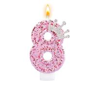 Number 8 Birthday Candles, Pink Crown 8th Birthday Candles, Glitter 8th Cake Topper with Sequins, Sparkler Girls Birthdays Decoratons, for Girls Boys Birthday Party Decorations Anniversary (Number 8)