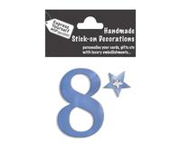 Number 8 (Blue Foil) Age Topper with Sparkly Gem Star - Self Adhesive Greeting Card Craft Embellishment Stickers for Card Making, Gift Wrapping, Scrapbooking, Paper Crafts and DIY Projects