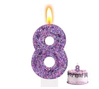 Number 8 Candle, Glitter Purple Sequins 8 Purple Candle, Number Candle for 8th Birthday Cake Pop Toppers, 8 Candles Cake Decoration for Birthday Anniversary Celebrations, K pop Cake Topper Decoration