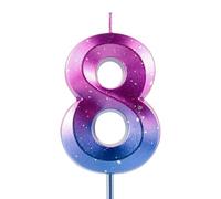 Number 8 Candles 8th Birthday Galaxy Gradient Happy Birthday Purple Blue Gradient Candle Premium Wax & 3D Diamond Design Cake Topper Decorations for Birthday Party Anniversary Celebration Supplie