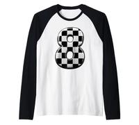 Number 8 Checkered Flag Birthday Boy Race Car Party Pit Crew Raglan Baseball Tee