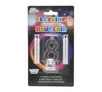 SHATCHI Number 0-9 LED Light Up Flashing Colour Changing Holder with 4 Wax Cake Candles Birthday Anniversary Table Decorations, Multicolour, One Size