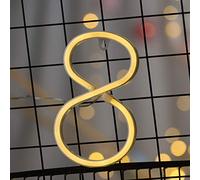 Number 8 Shaped Neon Lights LED Number Sign Night Lights Warm White Number Neon Lights Battery/USB Operated Best for House Bar Pub Hotel Decor Wedding Birthday Party Christmas Home Bar Decoration (8)