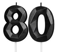 Number 80 Birthday Candles, Black Number 80 Cake Candles, 80th Birthday Candle Set, Premium Faceted Number Candles, Birthday Cake Candles for Boys Girls Adults, Anniversary Cake Decoration