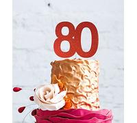 Number 80 Cake Topper Large - 80th Birthday Cake Topper - Glitter Red
