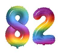 Number 82 Balloons for 82nd Birthday Party Decorations, 0-100 Large No.82 Balloons for Women Men and Grandpa Grandma, 40 Inch Rainbow Foil Helium Balloon for 82 Year Old Anniversary Decorations