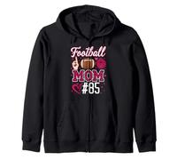 Number 85 Biggest Fan Football Mom Woman Supporter Son Cheer Zip Hoodie