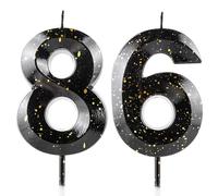 Number 86 Candles 86th Birthday Candles 3D Black Gold Happy Birthday Candle Premium Wax & 3D Diamond Design Cake Topper Decorations for Party Wedding Anniversary Celebration Supplie