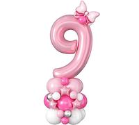 Number 9 Balloon Pink, 40 Inch Giant Number Foil Balloon, Extra Large Number Nine Balloon Tower, Big Pastel Baby Pink Helium Latex Digital Balloons Stack for Girls 9th Birthday Anniversary Party Decor