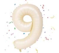 Number 9 Balloons Beige, 40inch Large 9 Balloon Helium Balloons,Self Inflating Foil Nmber Balloon 9 Balloons for 9th Birthday Decorations Boys Girls Birthday Anniversary Decorations